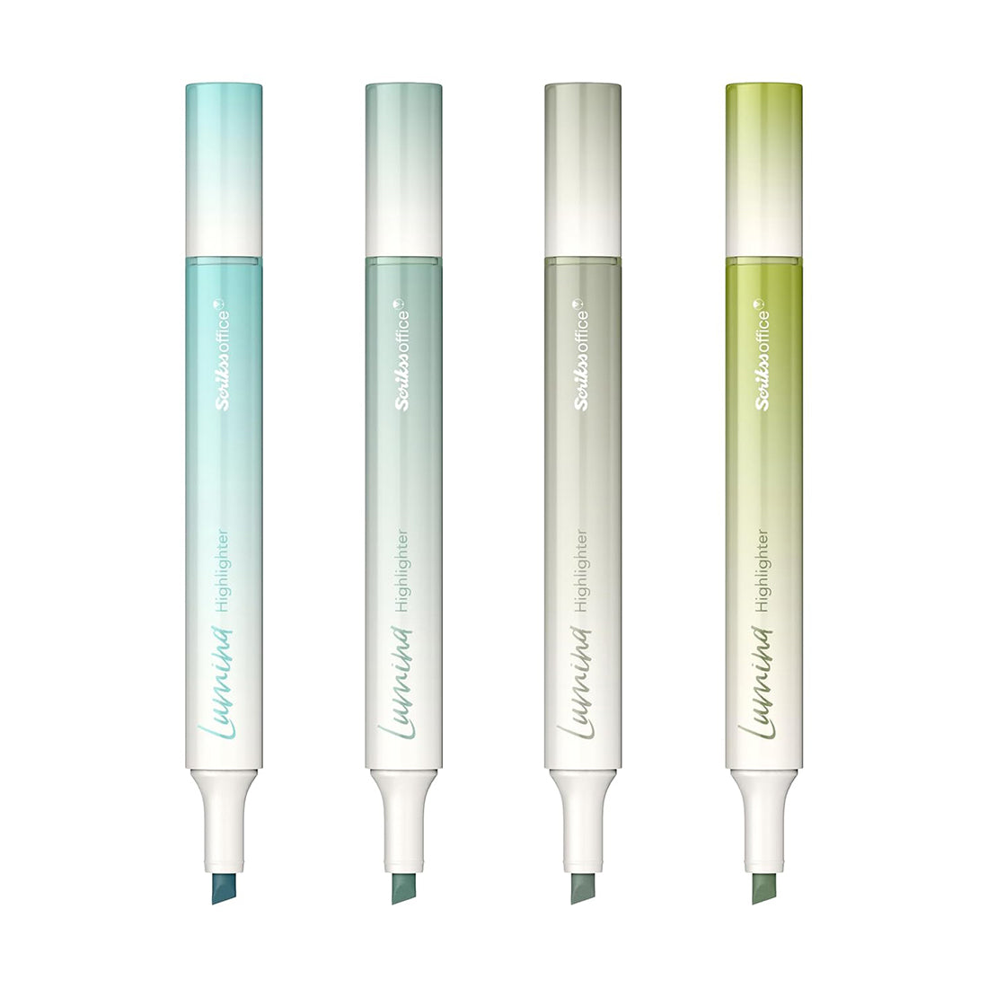 Scrikss Lumina Highlighter Pen for Highlighting Calligraphy Journaling Note Taking | Pacific Green Pastel Shades | Set of 4 | Chisel Tip | Quick-Drying Ink | Water-Based Ink