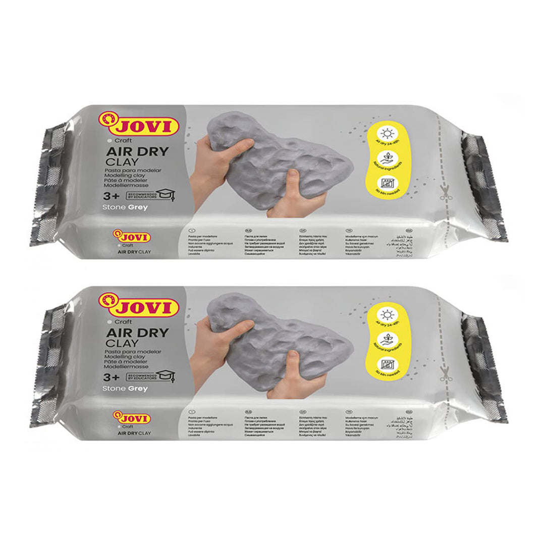 Jovi European Air-Dry Modeling Stone Grey Clay 2 Packets - Each Pack of 250 Grams for Sculpting Pottery Art & Craft Handicraft Educational Purpose Fine Motor Skills