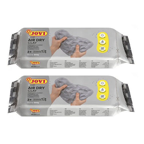 Jovi European Air-Dry Modeling Stone Grey Clay 2 Packets - Each Pack of 250 Grams for Sculpting Pottery Art & Craft Handicraft Educational Purpose Fine Motor Skills