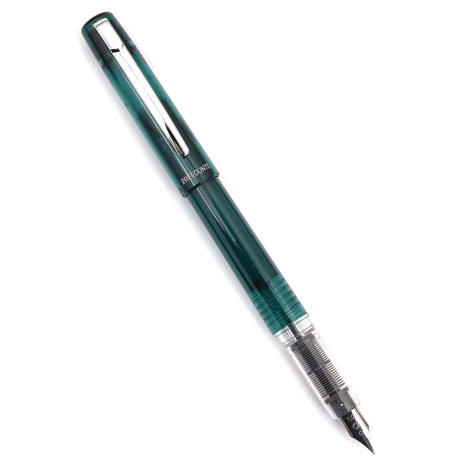 PLATINUM Prefounte Fountain Ink Pen with SS Medium Nib, Translucent Dark Emerald Green Barrel, Cap, Blue-Black Ink Cartridge Included, Slip & Seal Cap Design, Ideal For Adults Daily Use Beginners