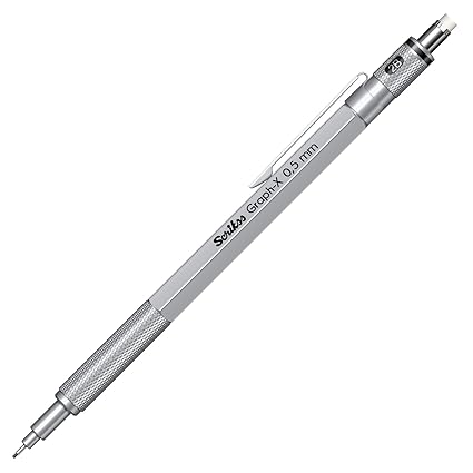 Scrikss Graph-X 0.5mm Mechanical Pencil with 2B Lead (1 Tube of 24 Leads), Brass Body with Satin Chrome Finish, Interchangeable Mini Eraser - 71271