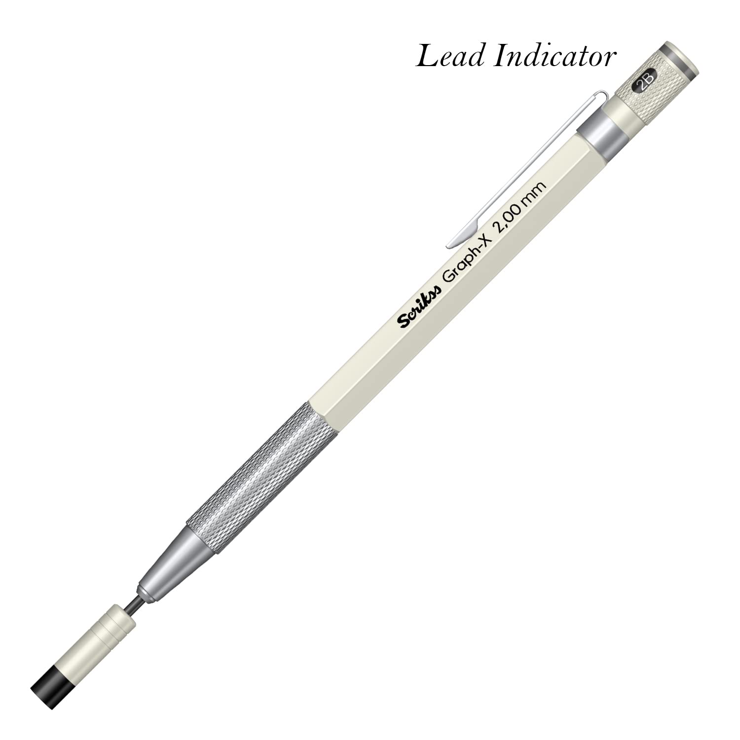 Scrikss 2.0mm Mechanical Clutch Lead Pen Pencil Ivory Body Graph-X Series Mini Removable Sharpener Includes 12 Leads 2B
