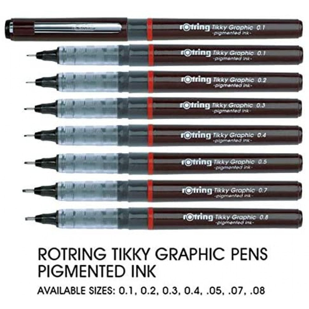 Rotring | Tikky | Graphic Fineliner | Black Pigmented Lightfast | Pack of 12pieces | 0.3mm