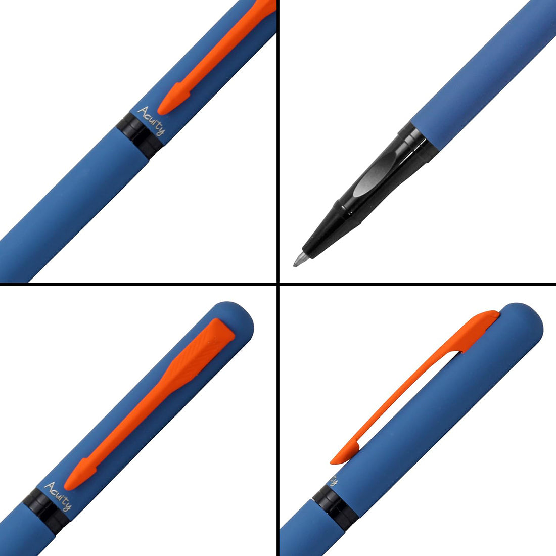 Acuity Roller Gel Pen - Metal Body with Soft Velvety Smooth Blue Finish & Dark Orange Clip - It Comes with a Pen Pouch - Ink Colour Blue - 50002