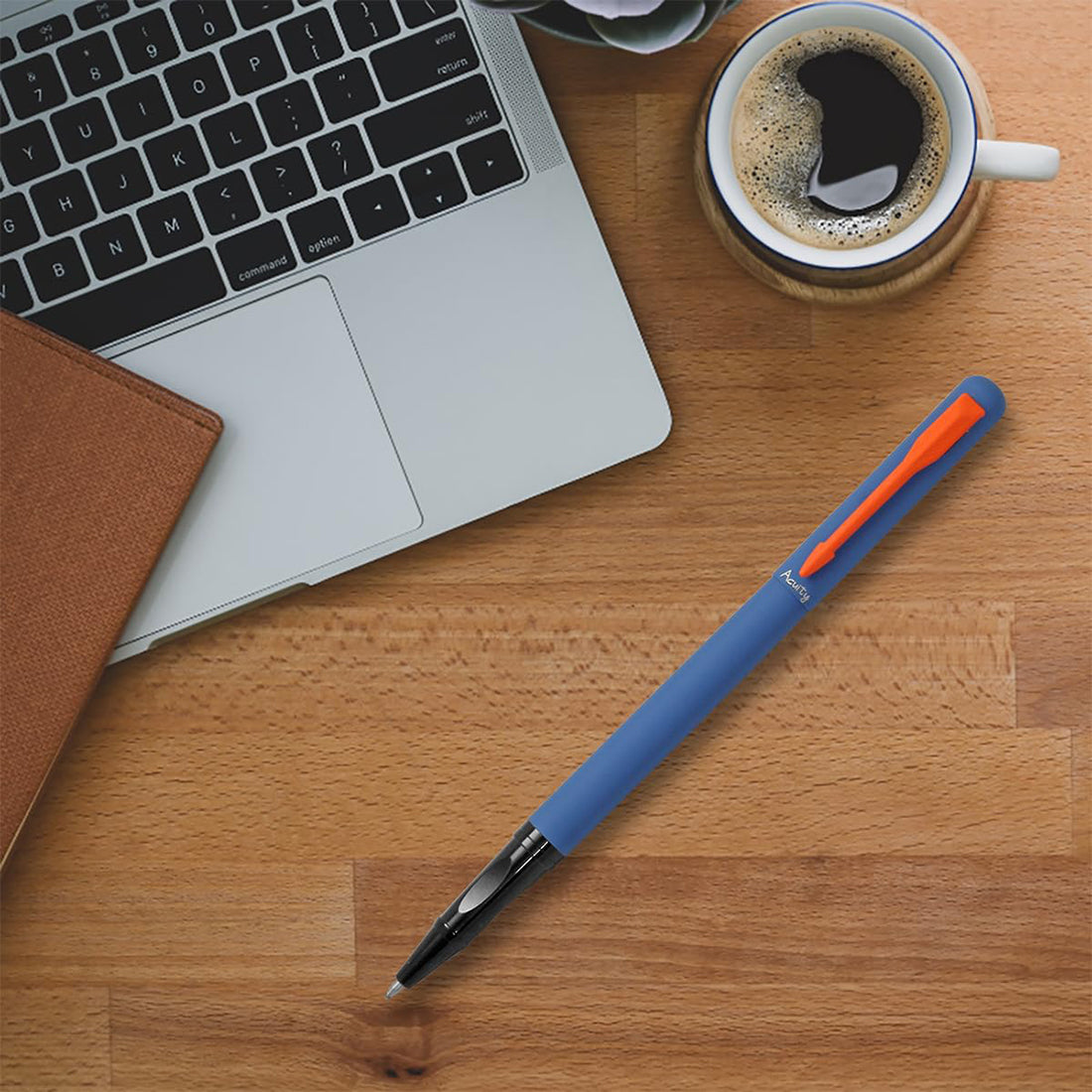 Acuity Roller Gel Pen - Metal Body with Soft Velvety Smooth Blue Finish & Dark Orange Clip - It Comes with a Pen Pouch - Ink Colour Blue - 50002