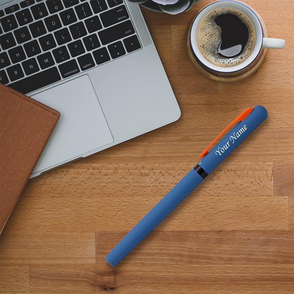 Acuity Roller Gel Pen - Metal Body with Soft Velvety Smooth Blue Finish & Dark Orange Clip - It Comes with a Pen Pouch - Ink Colour Blue - 50002