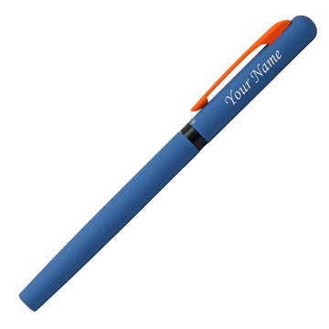 Acuity Roller Gel Pen - Metal Body with Soft Velvety Smooth Blue Finish & Dark Orange Clip - It Comes with a Pen Pouch - Ink Colour Blue - 50002