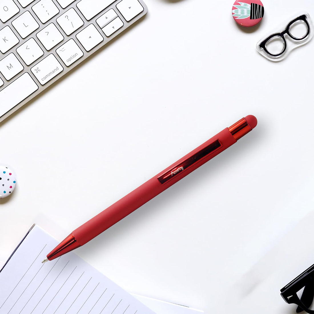 Acuity Ball Point Pen - Metal Body with Matte Red Finish & Metallic Finish Accessories - It Comes in a Pen Pouch - Ink Colour Blue - 50011