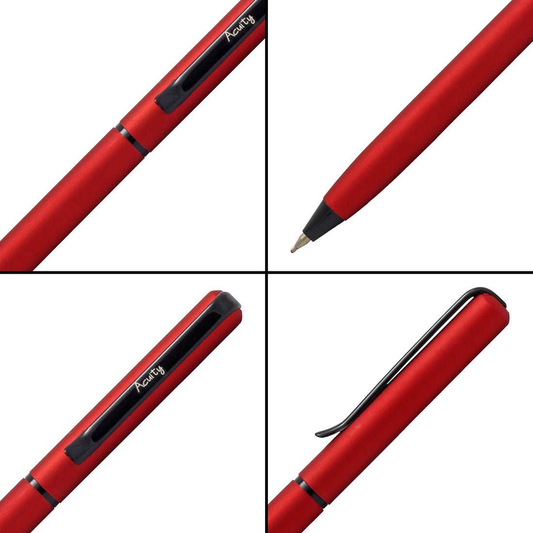 Acuity Ball Point Pens with Red & Silver Finish Metal Body & Black Clip - Set of 2 Pens - It Comes in a Pen Pouch - Ink Colour Blue - 50014