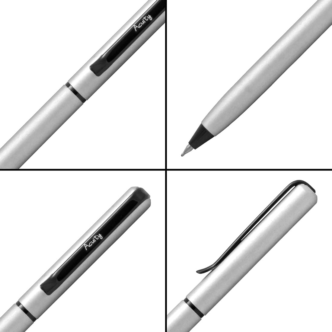 Acuity Ball Point Pens with Red & Silver Finish Metal Body & Black Clip - Set of 2 Pens - It Comes in a Pen Pouch - Ink Colour Blue - 50014