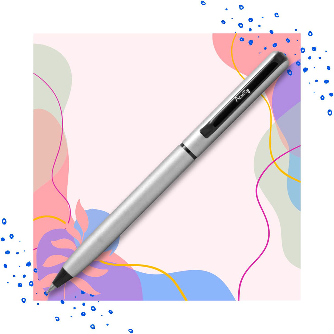 Acuity Ball Point Pens with Red & Silver Finish Metal Body & Black Clip - Set of 2 Pens - It Comes in a Pen Pouch - Ink Colour Blue - 50014