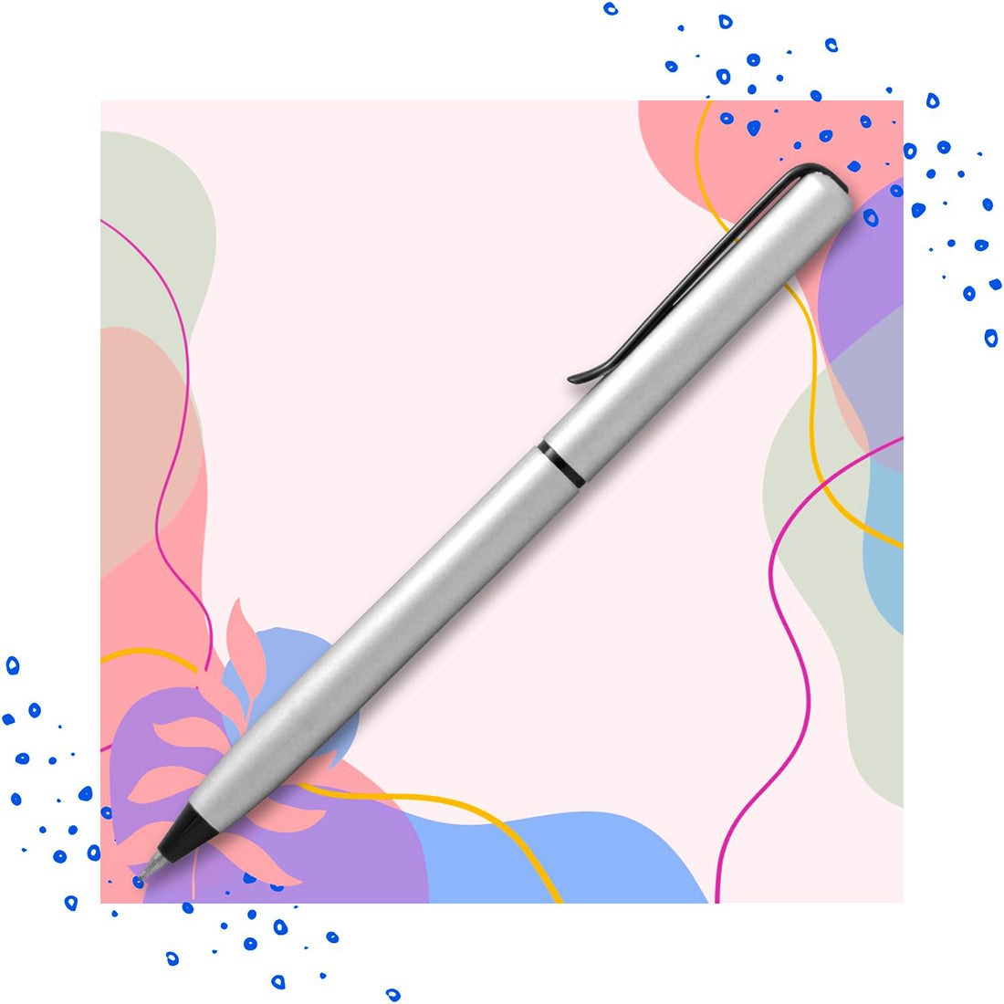 Acuity Ball Point Pens with Red & Silver Finish Metal Body & Black Clip - Set of 2 Pens - It Comes in a Pen Pouch - Ink Colour Blue - 50014