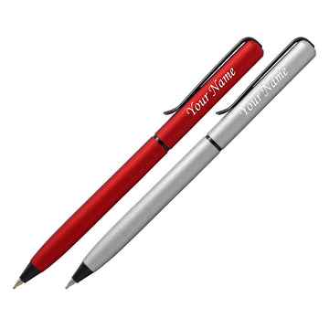 Acuity Ball Point Pens with Red & Silver Finish Metal Body & Black Clip - Set of 2 Pens - It Comes in a Pen Pouch - Ink Colour Blue - 50014