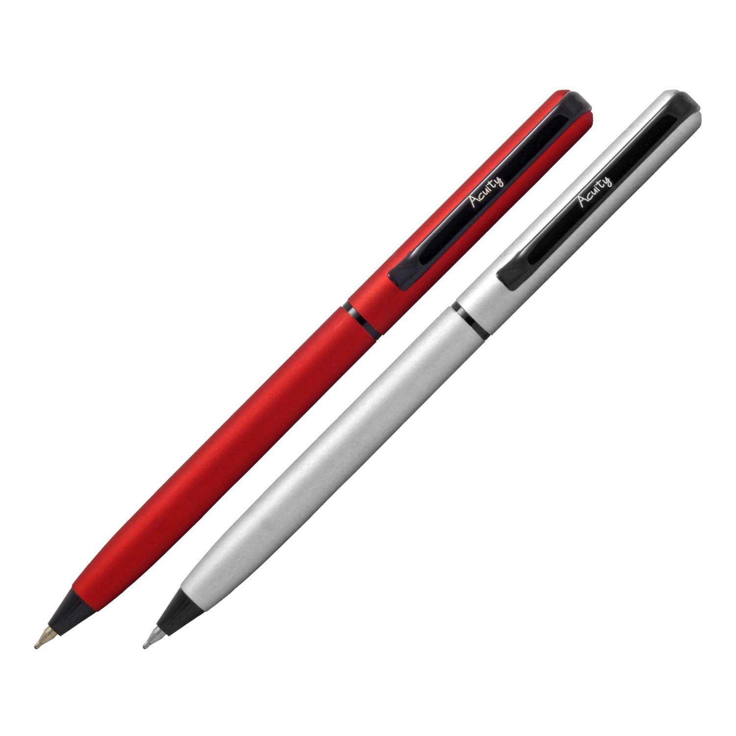 Acuity Ball Point Pens with Red & Silver Finish Metal Body & Black Clip - Set of 2 Pens - It Comes in a Pen Pouch - Ink Colour Blue - 50014