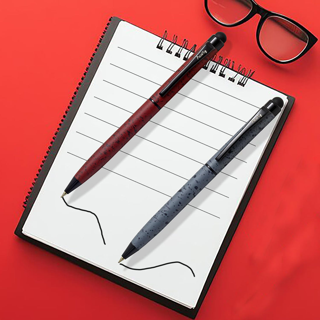 Acuity Ball Point Pen - Metal Body with Matte Finish, and Glossy Black Accessories - It Comes in a Pouch - (Set of 2 Pens) - 50016