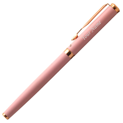 Acuity Roller Gell Pen - Metal Body with Matte Pastel Pink Finish and Glossy Rose Gold Accessories - It Comes in a Pouch - 50018 Pink