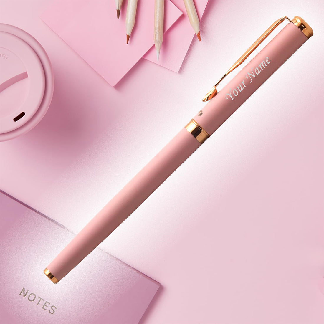 Acuity Roller Gell Pen - Metal Body with Matte Pastel Pink Finish and Glossy Rose Gold Accessories - It Comes in a Pouch - 50018 Pink