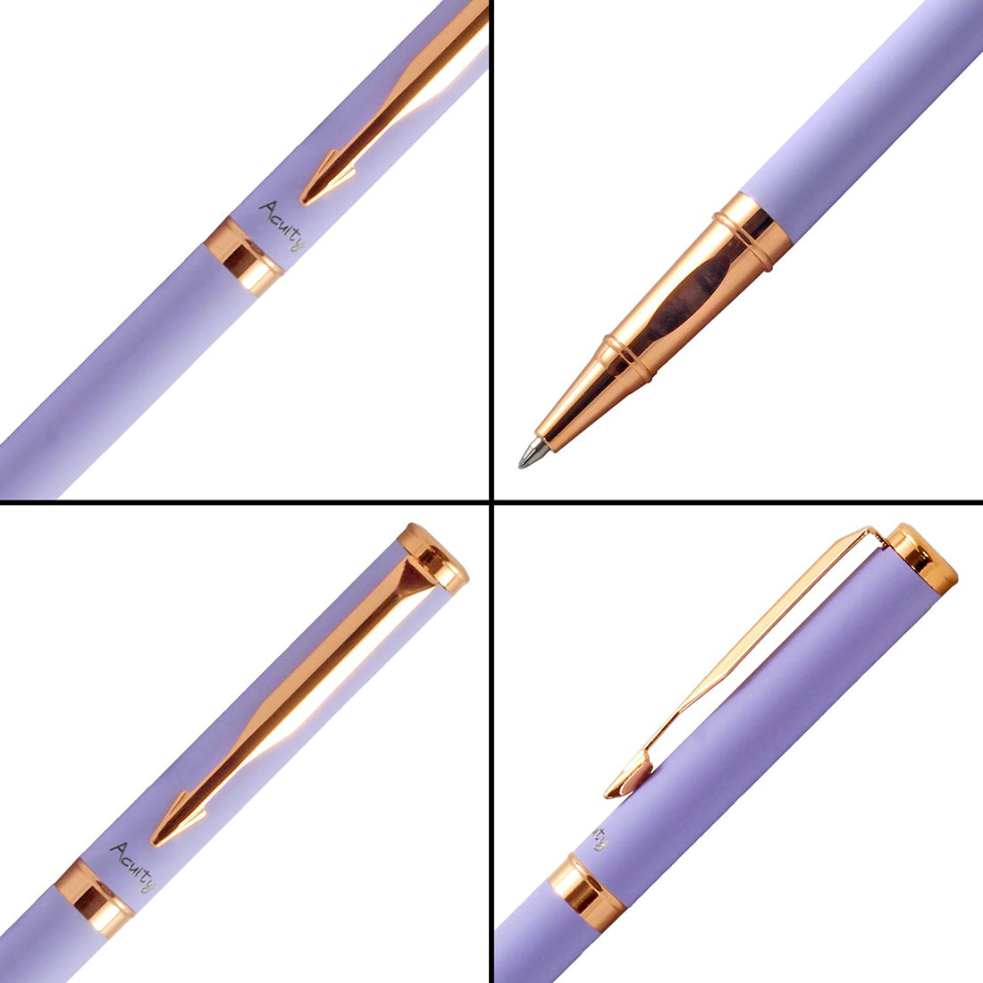 Acuity Roller Gell Pen - Metal Body with Matte Pastel Purple Finish and Glossy Rose Gold Accessories - It Comes in a Pouch - 50018 Purple