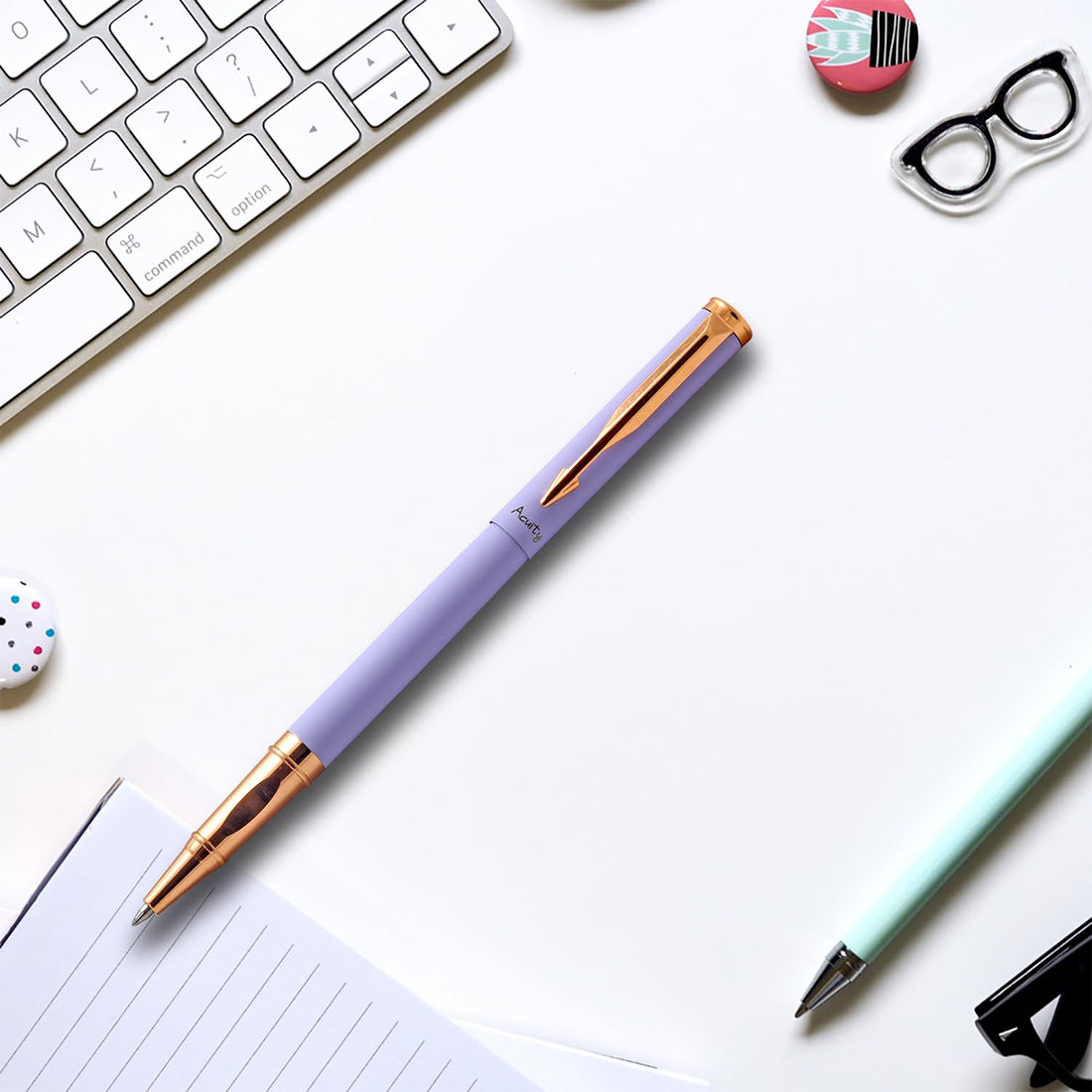 Acuity Roller Gell Pen - Metal Body with Matte Pastel Purple Finish and Glossy Rose Gold Accessories - It Comes in a Pouch - 50018 Purple