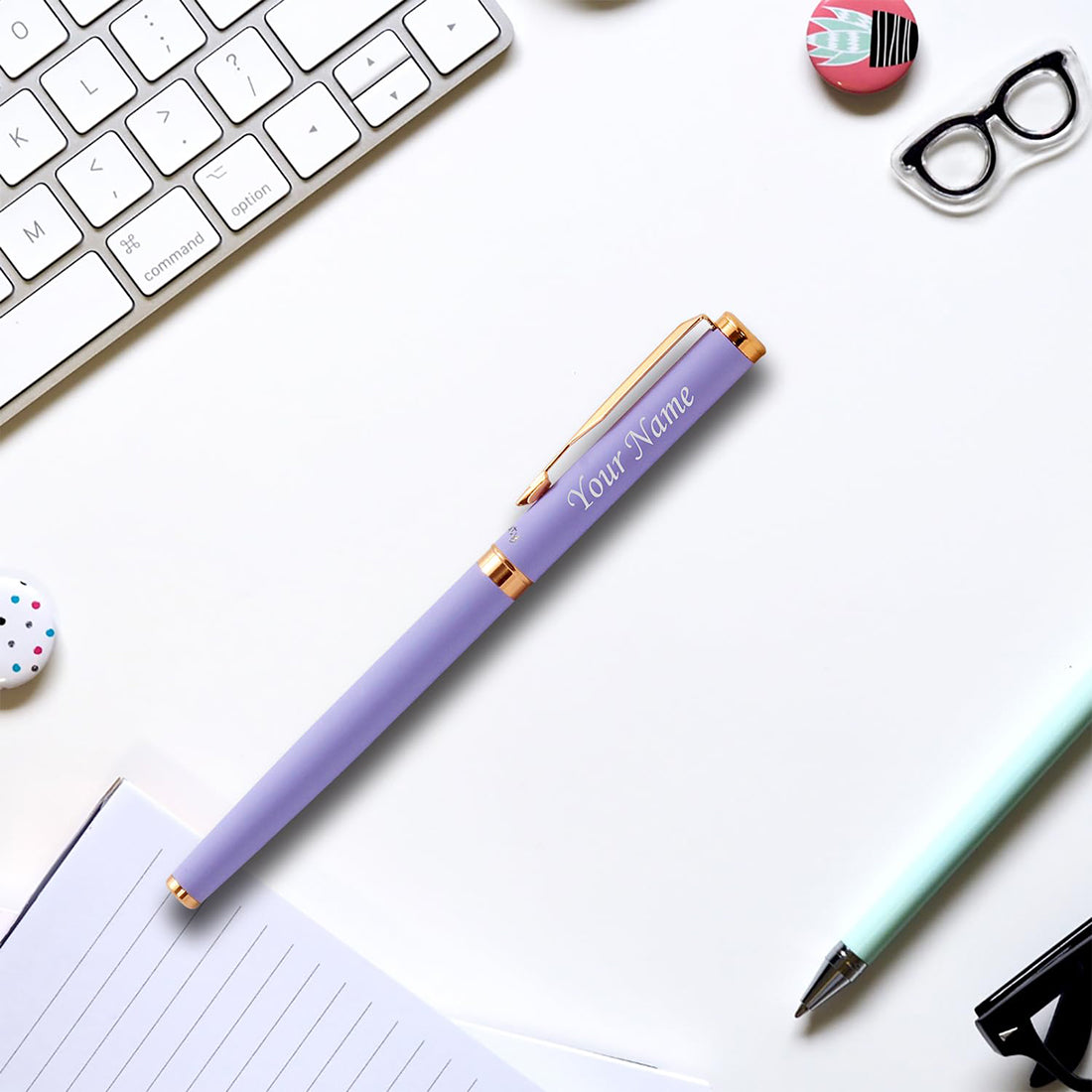 Acuity Roller Gell Pen - Metal Body with Matte Pastel Purple Finish and Glossy Rose Gold Accessories - It Comes in a Pouch - 50018 Purple