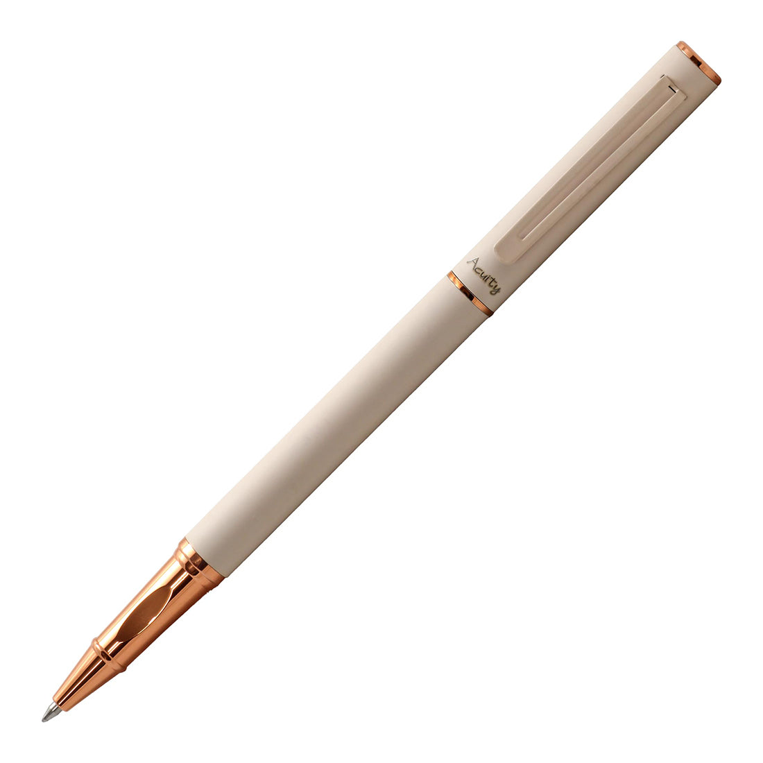 Acuity Roller Gel Pen - Matte Finish Ivory Colour Metal Body with Rose Gold Accessories - It Comes in a Pouch - 50025