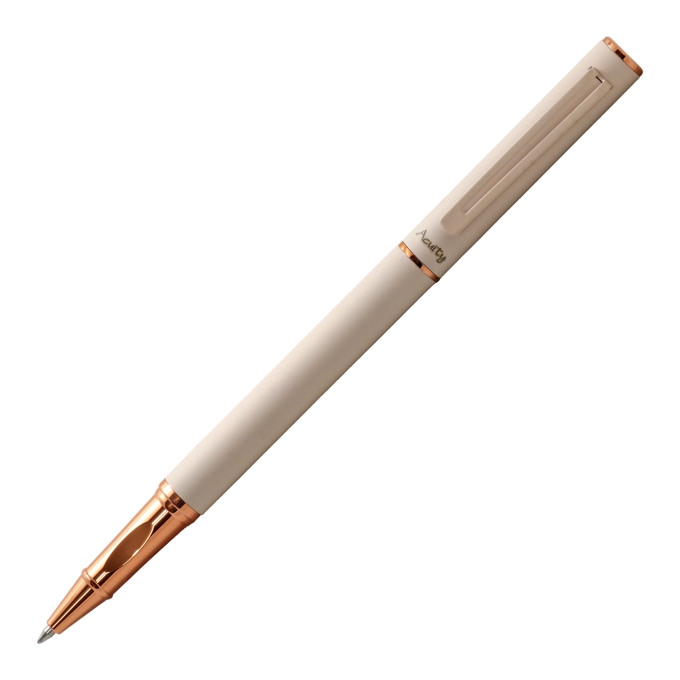 Acuity Roller Gel Pen - Matte Finish Ivory Colour Metal Body with Rose Gold Accessories - It Comes in a Pouch - 50025