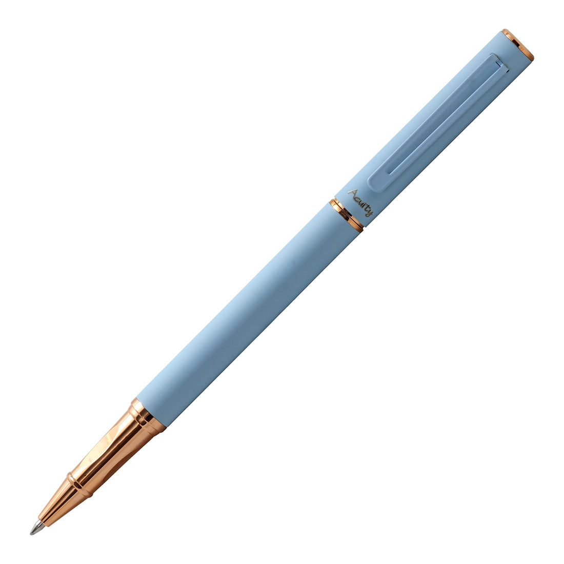 Acuity Roller Gel Pen - Matte Finish Pastel Blue Metal Body with Rose Gold Accessories - It Comes in a Pouch - 50025