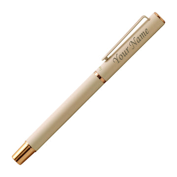 Acuity Roller Gel Pen - Matte Finish Ivory Colour Metal Body with Rose Gold Accessories - It Comes in a Pouch - 50025