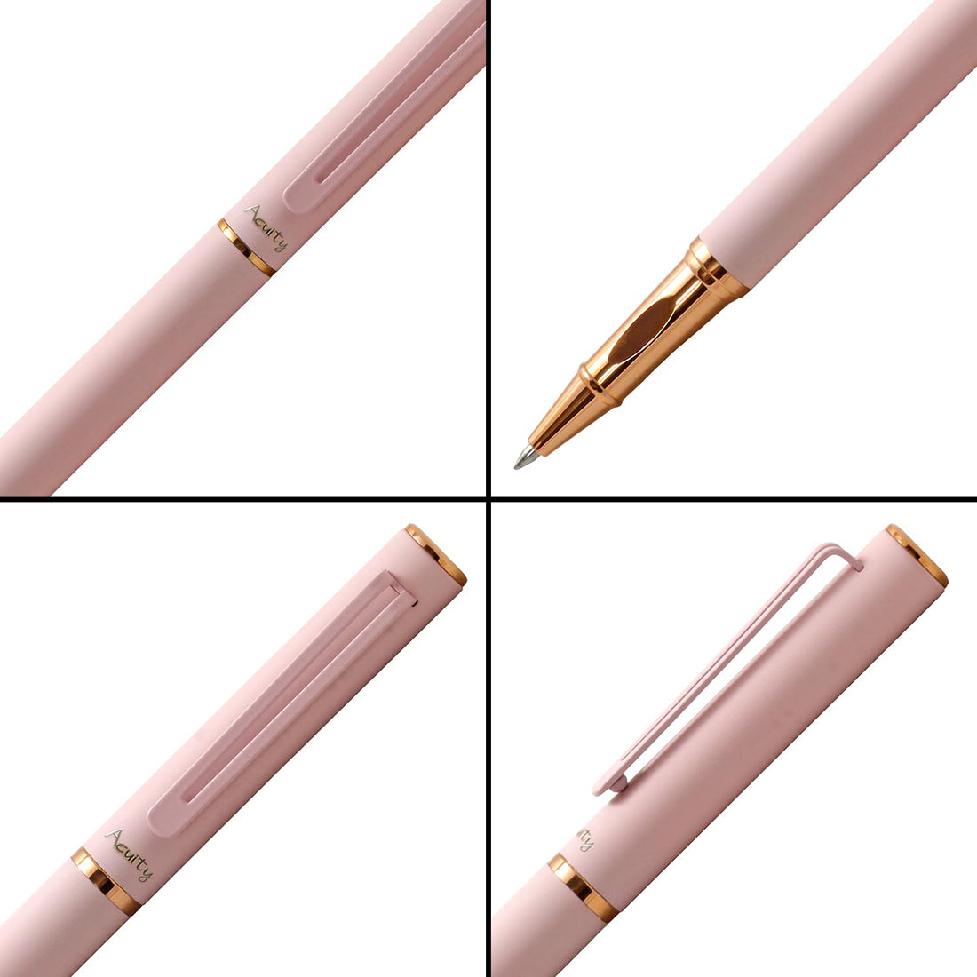 Acuity Roller Gel Pen - Matte Finish Pastel Pink Metal Body with Rose Gold Accessories - It Comes in a Pouch - 50025