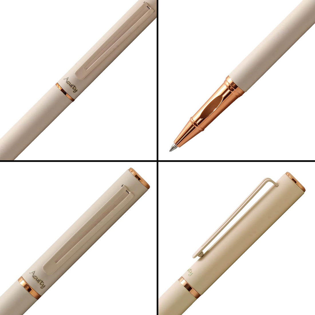 Acuity Roller Gel Pen - Matte Finish Ivory Colour Metal Body with Rose Gold Accessories - It Comes in a Pouch - 50025