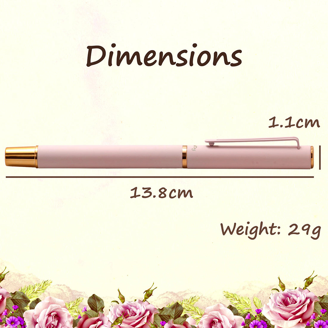 Acuity Roller Gel Pen - Matte Finish Pastel Pink Metal Body with Rose Gold Accessories - It Comes in a Pouch - 50025