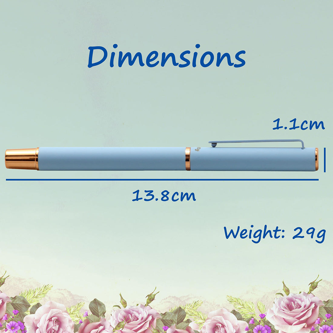 Acuity Roller Gel Pen - Matte Finish Pastel Blue Metal Body with Rose Gold Accessories - It Comes in a Pouch - 50025