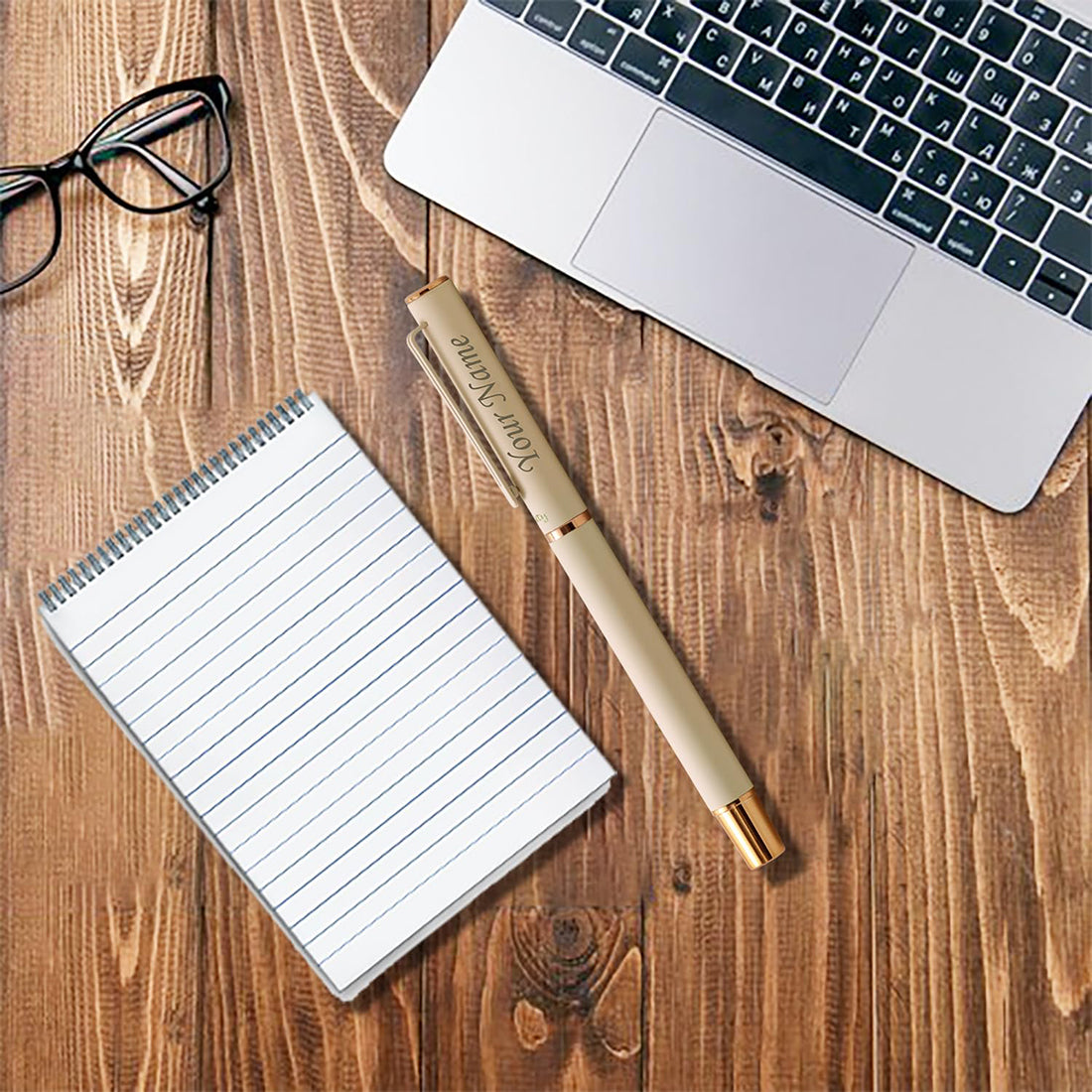 Acuity Roller Gel Pen - Matte Finish Ivory Colour Metal Body with Rose Gold Accessories - It Comes in a Pouch - 50025