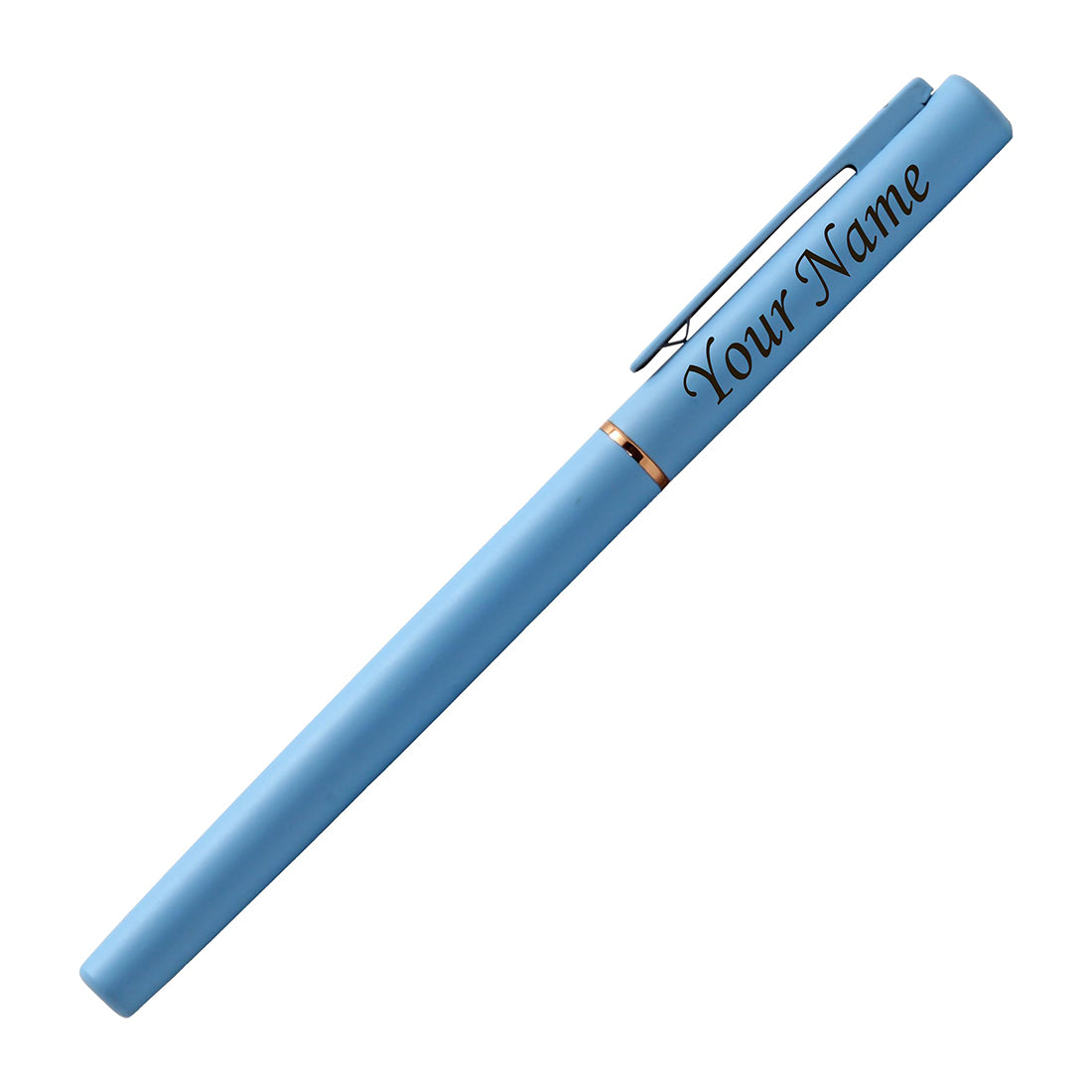 Acuity Roller Gel Pen - Matte Finish Blue Metal Body with Rose Gold Grip - It Comes in a Pouch - 50029