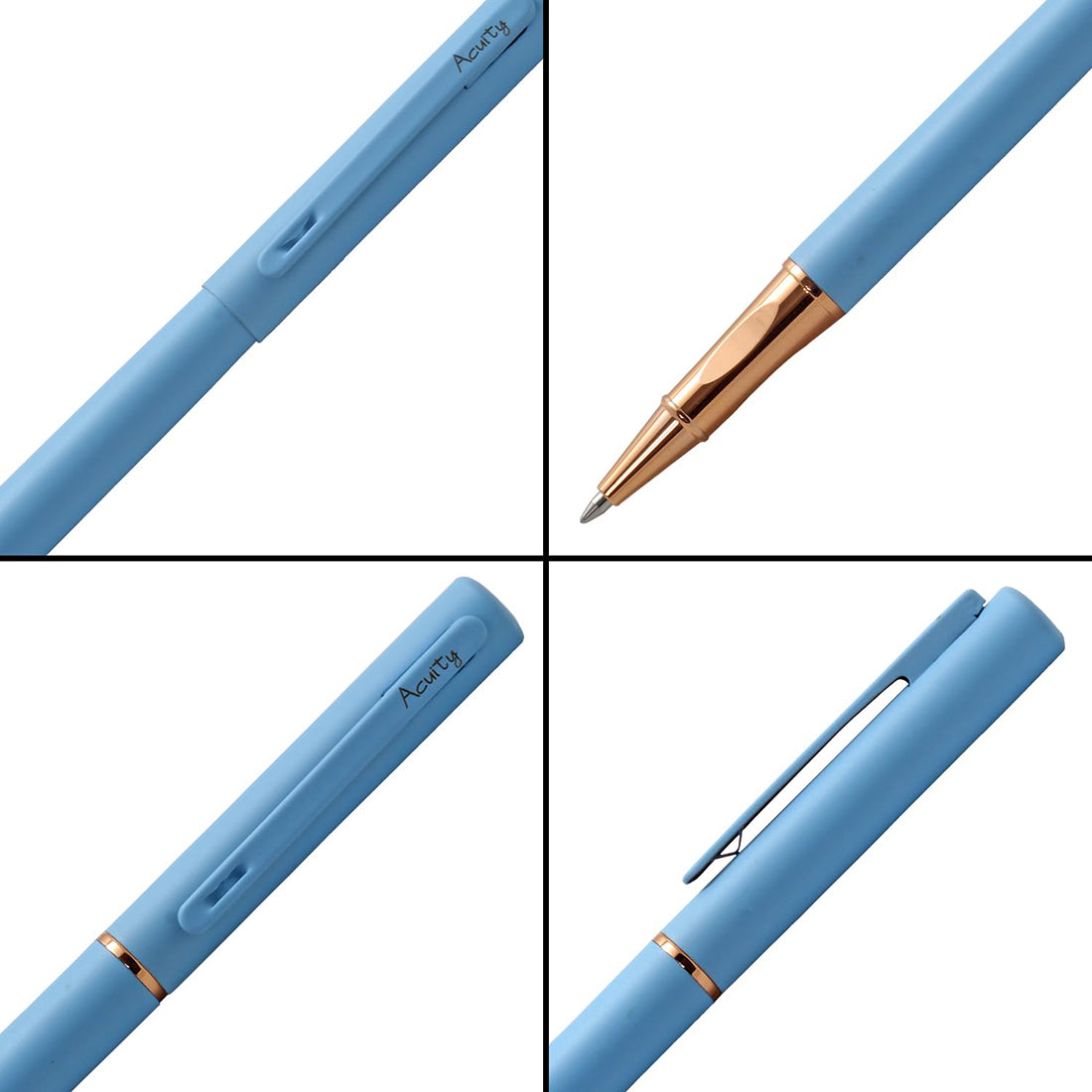 Acuity Roller Gel Pen - Matte Finish Blue Metal Body with Rose Gold Grip - It Comes in a Pouch - 50029