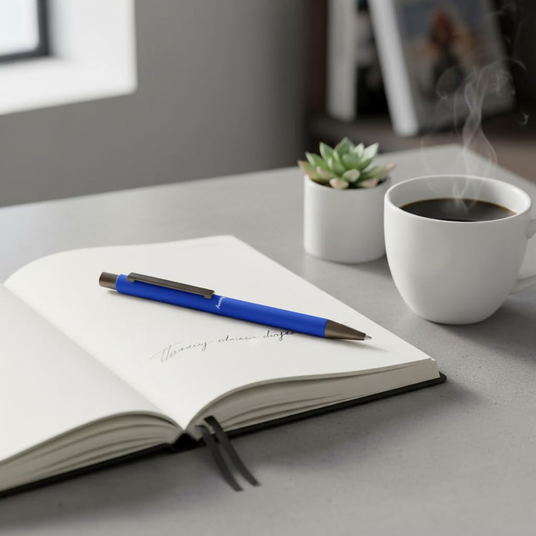 Acuity Ball Point Pen | Vibrant Blue Soft Matte Metal Body - Blue Ink - It Comes in a Pouch - 50031