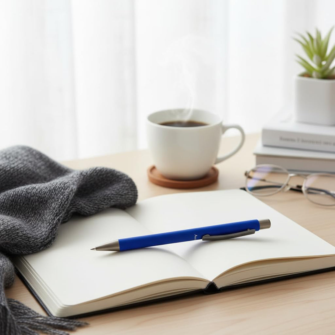 Acuity Ball Point Pen | Vibrant Blue Soft Matte Metal Body - Blue Ink - It Comes in a Pouch - 50031