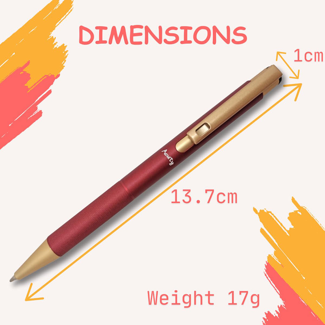 Acuity Ball Point Pen | Red Shimmer Metal Body & Golden Clip - Blue Ink - It Comes in a Pouch - 50032