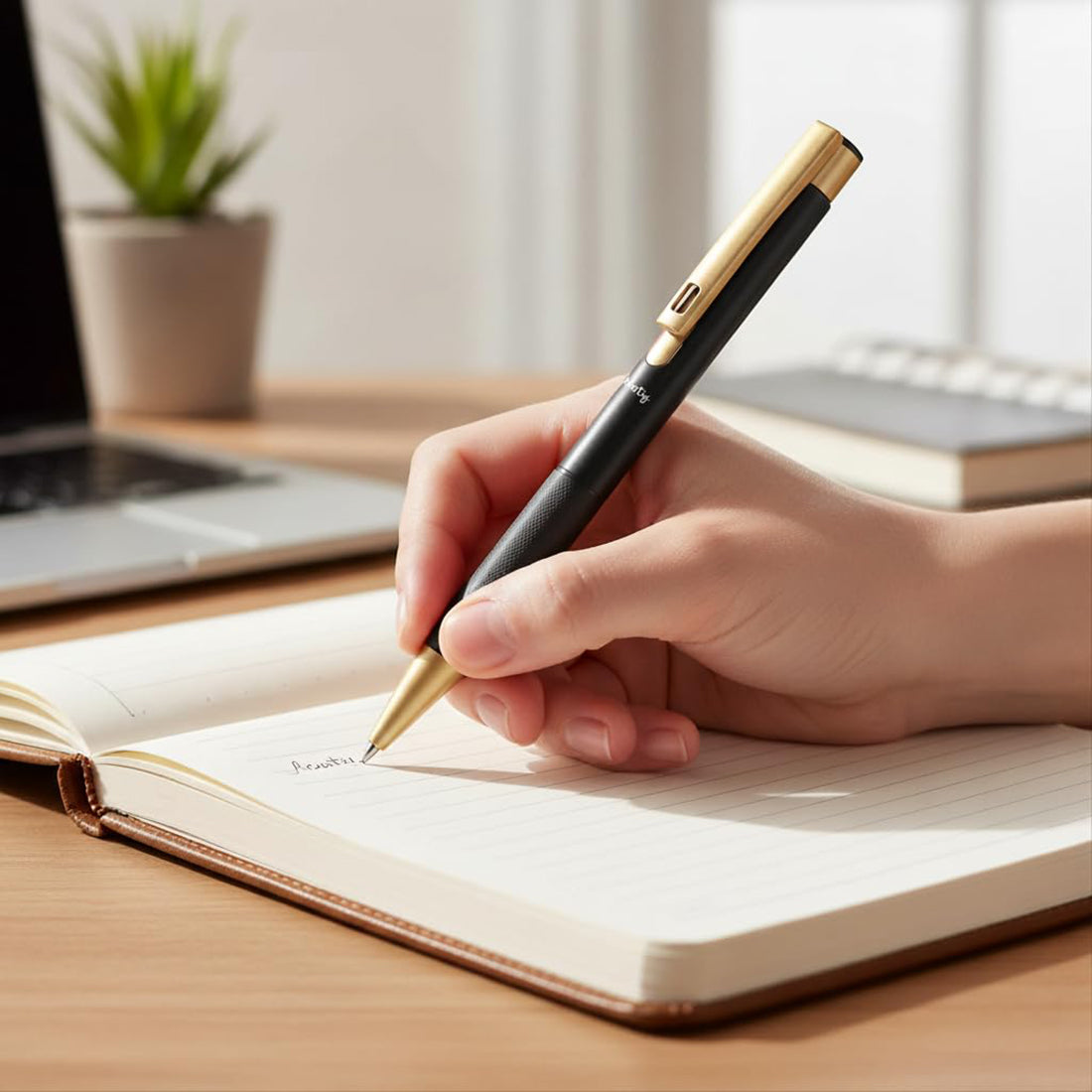 Acuity Ball Point Pen | Black Metal Body & Golden Clip - Blue Ink - It Comes in a Pouch - 50032