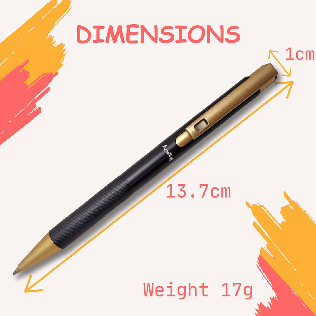 Acuity Ball Point Pen | Black Metal Body & Golden Clip - Blue Ink - It Comes in a Pouch - 50032