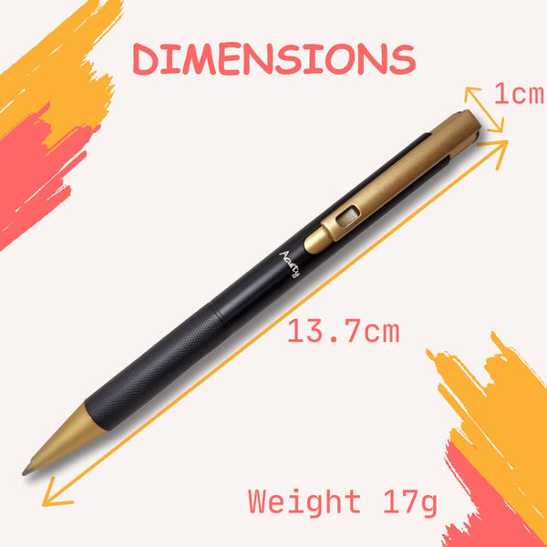 Acuity Ball Point Pen | Black Metal Body & Golden Clip - Blue Ink - It Comes in a Pouch - 50032