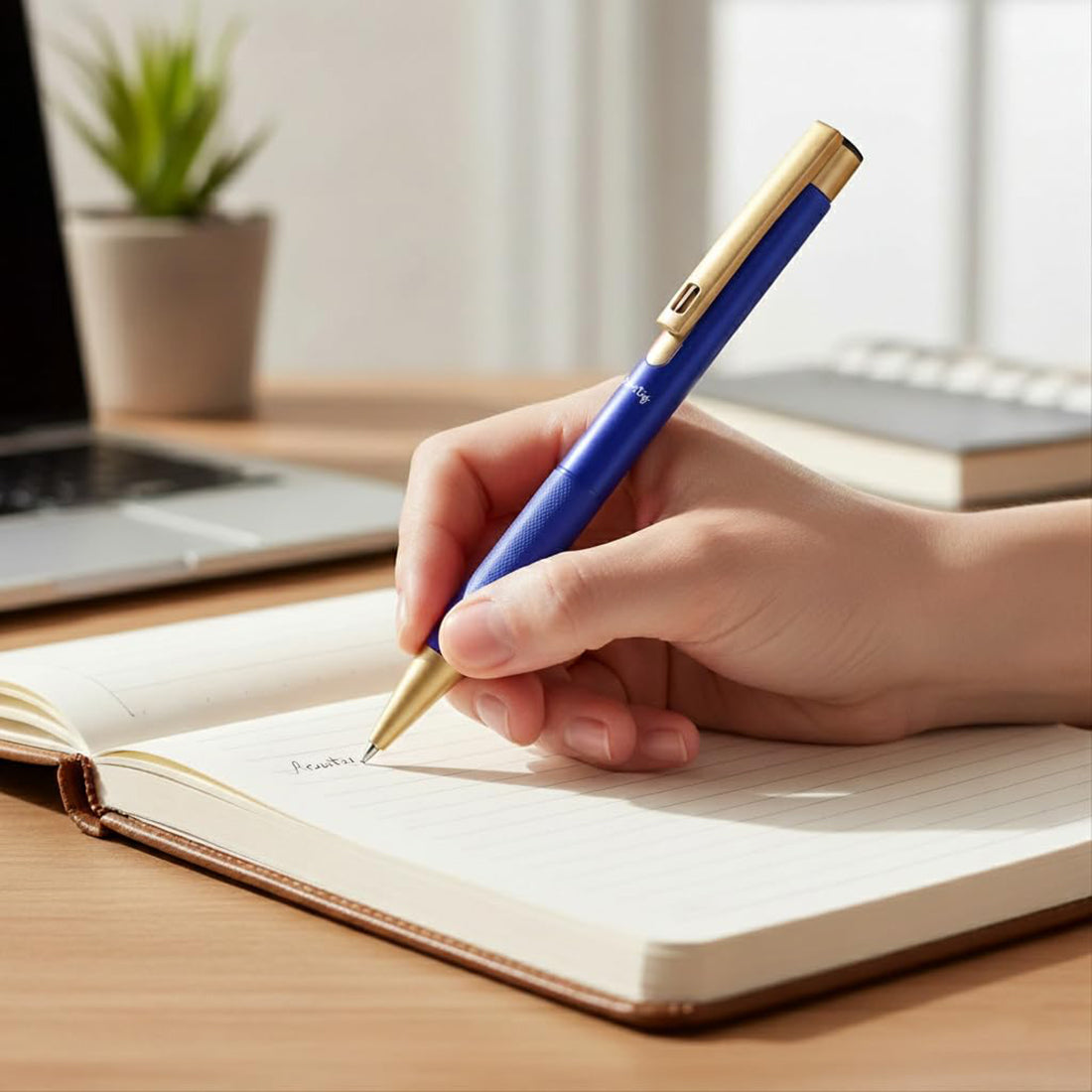 Acuity Ball Point Pen | Blue Shimmer Metal Body & Golden Clip - Blue Ink - It Comes in a Pouch - 50032