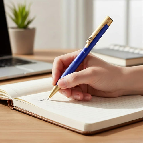 Acuity Ball Point Pen | Blue Shimmer Metal Body & Golden Clip - Blue Ink - It Comes in a Pouch - 50032