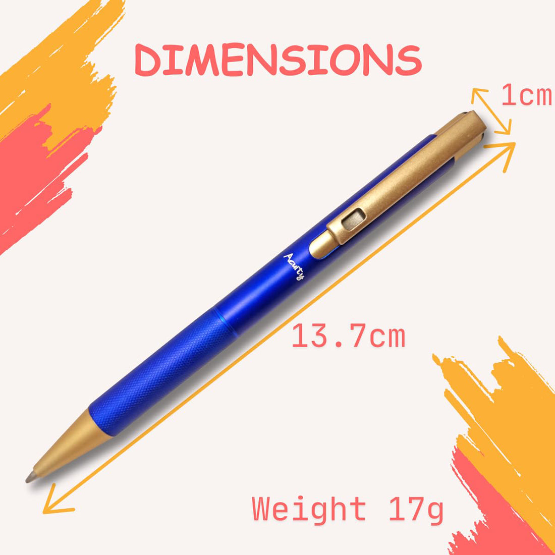 Acuity Ball Point Pen | Blue Shimmer Metal Body & Golden Clip - Blue Ink - It Comes in a Pouch - 50032