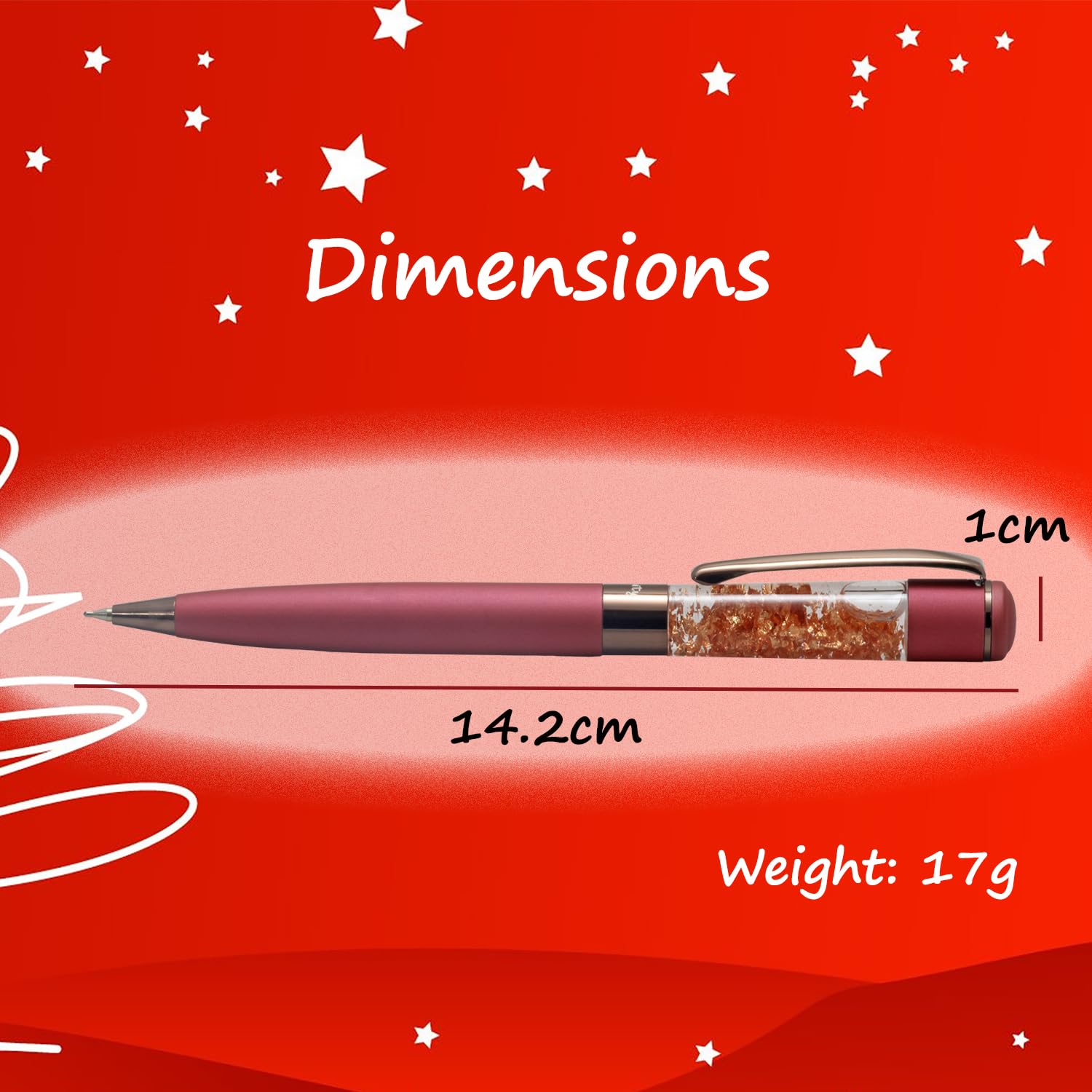 Acuity Ball Point Pen - Metal Body with Matte Red Finish, Shimmering Flakes Infused Barrel and Rose Gold Accessories - It Comes in a Pouch - 50034