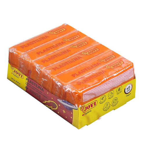 Jovi Plastilina Orange Non-Drying Modelling Clay for Art & Craft, Pack of 6 Bars - 50gms Each for Fine Motor Skills, Moulding, Pottery Sculpting Project Work with Dough