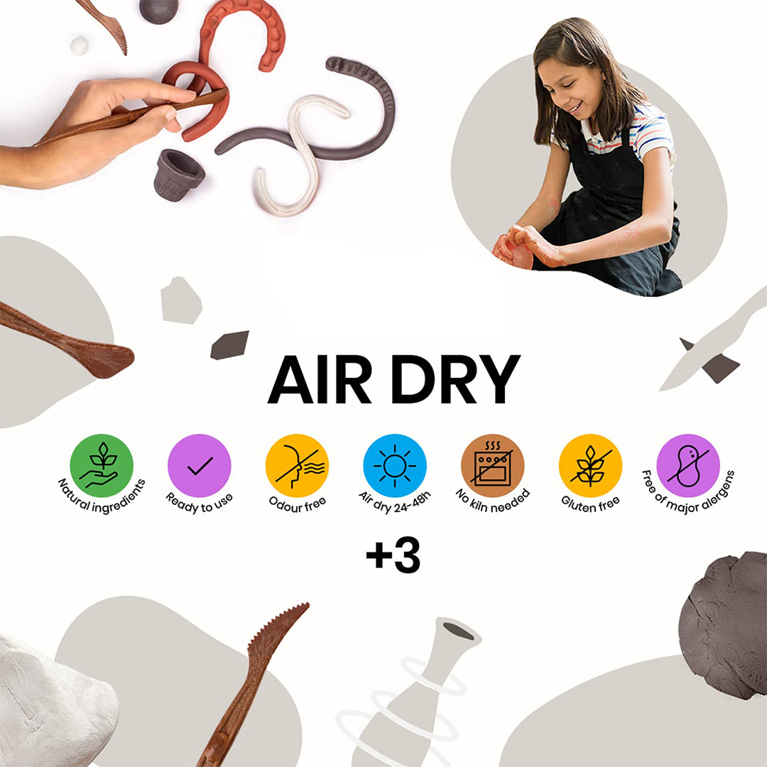 Jovi European Air-Dry Modeling Grey Clay 3 Packets - Each Pack of 250 Grams for Sculpting Pottery Art & Craft Handicraft Educational Purpose Fine Motor Skills