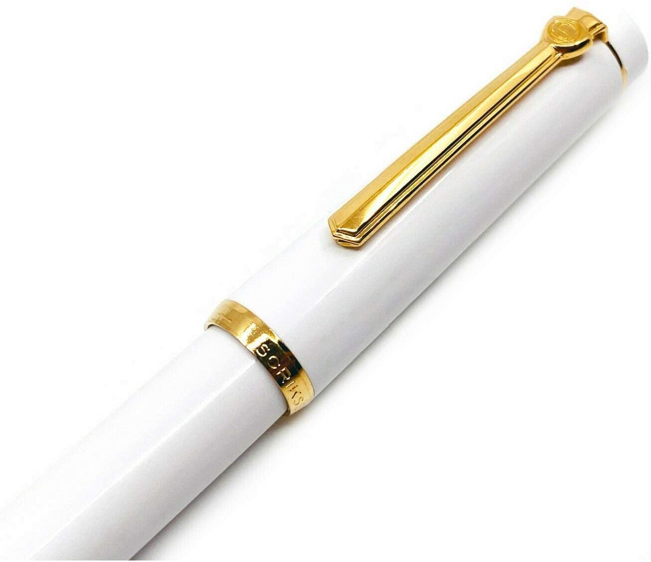 Scrikss | 419 Legendary | Fountain Ink Pen | Medium Nib | Gold Plated | Glossy White Barrel