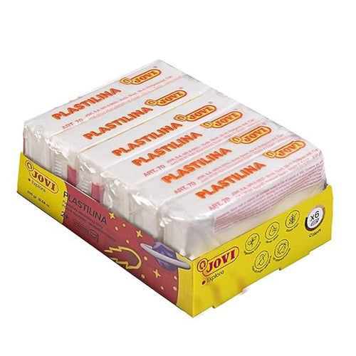 Jovi Plastilina White Non-Drying Modelling Clay for Art & Craft Pack of 6 Bars - 50gms Each Non-Toxic Gluten Free Fine Motor Skills, Moulding, Pottery Sculpting Project Work with Dough