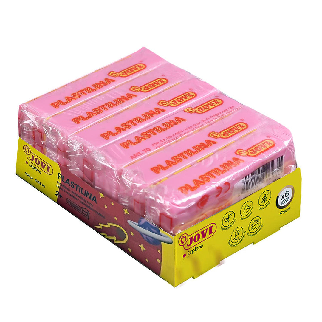 Jovi Plastilina Pink Rose Non-Drying Modelling Clay for Art & Craft, Pack of 6 Bars - 50gms Each for Fine Motor Skills, Moulding, Pottery Sculpting Project Work with Dough